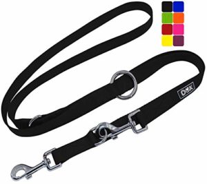 DDOXX Hundeleine Nylon, 3fach verstellbar, 2m | für kleine & große Hunde | Doppel-Leine Zwei Hund Katze Welpe | Schlepp-Leine groß | Führ-Leine klein | Lauf-Leine Welpen-Leine | L, Schwarz