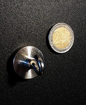 5 x Extrastarke Neodym-Magnethaken/Hakenmagnete/Topfmagnete mit Haken mit 25mm Duchmesser und einer Haftkraft von 18kg